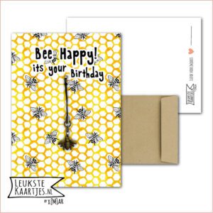 Kaartkadootje -> Hangertje Bees Bijtje - No:08 (BEE Happy! its your birthday - Bronskleurig hangertje - Geel honingraat met Bijtjes)