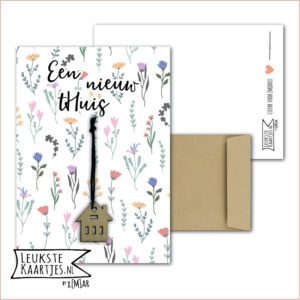 Kaartkadootje -> Houten huisje - No:05 (Een nieuw tHuis - Bloemetjes met takjes, gekleurd)