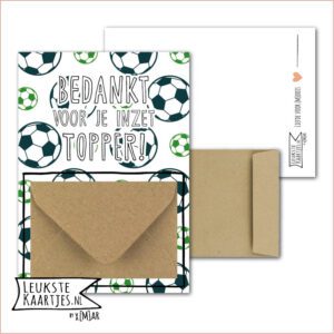Geldkaart met mini Envelopje -> Bedankt - Voetbal - No: 03 (BEDANKT voor je inzet TOPPER! - Groen gestreept met voetbal elementen)^