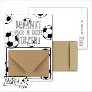 Geldkaart met mini Envelopje -> Bedankt - Voetbal - No: 04 (BEDANKT voor je inzet TOPPER! - Groen gestreept met voetbal elementen)^