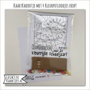 Kaartkadootje -> Kleurpotloodjes - Schooljaar - No:01 (Bedankt voor Kleurrijke schooljaar - Puzzel Nummer kleuren, zon wolk, Zwart/wit)^ - Afbeelding 4