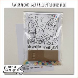 Kaartkadootje -> Kleurpotloodjes - Schooljaar - No:02 (Bedankt voor Kleurrijke schooljaar - Kleurplaat Zomerse ijsjes, Zwart/wit)^ - Afbeelding 4