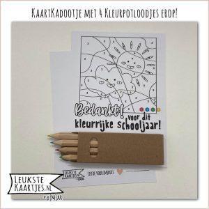 Kaartkadootje -> Kleurpotloodjes - Schooljaar - No:01 (Bedankt voor Kleurrijke schooljaar - Puzzel Nummer kleuren, zon wolk, Zwart/wit)^ - Afbeelding 2