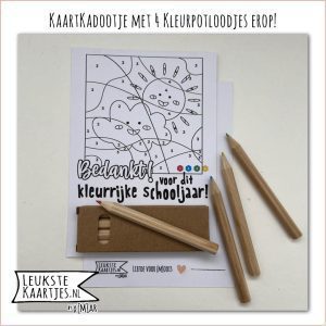 Kaartkadootje -> Kleurpotloodjes - Schooljaar - No:01 (Bedankt voor Kleurrijke schooljaar - Puzzel Nummer kleuren, zon wolk, Zwart/wit)^