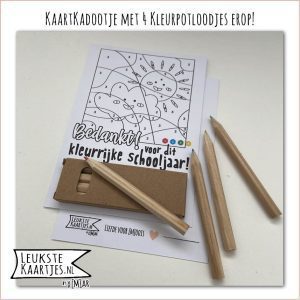 Kaartkadootje -> Kleurpotloodjes - Schooljaar - No:01 (Bedankt voor Kleurrijke schooljaar - Puzzel Nummer kleuren, zon wolk, Zwart/wit)^ - Afbeelding 3