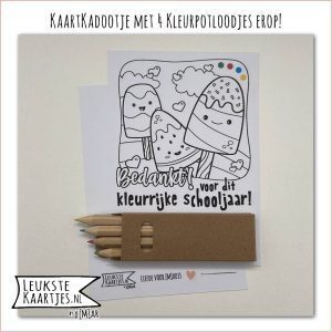 Kaartkadootje -> Kleurpotloodjes - Schooljaar - No:02 (Bedankt voor Kleurrijke schooljaar - Kleurplaat Zomerse ijsjes, Zwart/wit)^ - Afbeelding 2