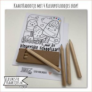 Kaartkadootje -> Kleurpotloodjes - Schooljaar - No:02 (Bedankt voor Kleurrijke schooljaar - Kleurplaat Zomerse ijsjes, Zwart/wit)^ - Afbeelding 3