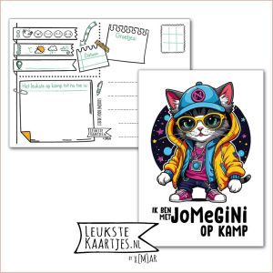 Kaart Op Kamp -> JoMeGiNi No: 100 /8-5 (Ik ben met JoMeGiNi op Kamp - Stoere Kat met blauwe pet)