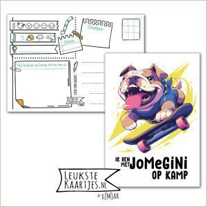 Kaart Op Kamp -> JoMeGiNi No: 101 /8-6 (Ik ben met JoMeGiNi op Kamp - Stoere Hond op skatebord)