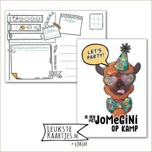 Kaart Op Kamp -> JoMeGiNi No: 109 /8-14 (Let's party! Ik ben met JoMeGiNi op Kamp - Alpaca / Lama in feeststemming)