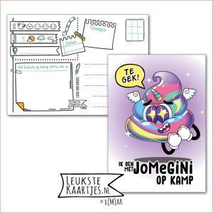 Kaart Op Kamp -> JoMeGiNi No: 110 /8-15 (Te gek! Ik ben met JoMeGiNi op Kamp - Glitter scheet Unicorn drol)