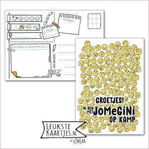 Kaart Op Kamp -> JoMeGiNi No: 113 /8-18 (Groetjes! Ik ben met JoMeGiNi op Kamp - Kleine Smilies/Smileys opgepropt)