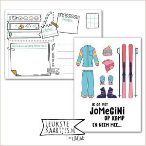 Kaart Op Kamp -> JoMeGiNi No: 115 /9-1 (Ik ga met JoMeGiNi op Kamp en neem mee... - Fout blauw ski pak met ski's)