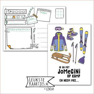 Kaart Op Kamp -> JoMeGiNi No: 116 /9-2 (Ik ga met JoMeGiNi op Kamp en neem mee... - Paars ski pak met ski's en slee)
