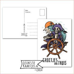 Kaart Op Kamp -> Thuisblijvers No: 47 /4 (Groetjes van thuis – Piraat skelet achter roer)