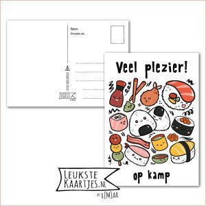 Kaart Op Kamp -> Thuisblijvers No: 50 /4 (Veel plezier! Op kamp - Sushi Kawaii in vierkant)