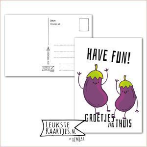 Kaart Op Kamp -> Thuisblijvers No: 51 /4 (Have fun! Groetjes van thuis - Dansende aubergines)
