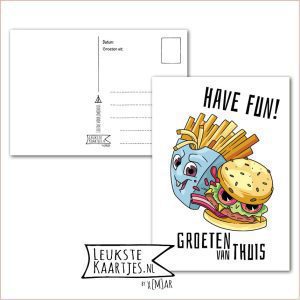 Kaart Op Kamp -> Thuisblijvers No: 53 /4 (Have fun! Groetjes van thuis - Crazy Patat en hamburger)