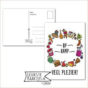 Kaart Op Kamp -> Thuisblijvers No: 55 /4 (Op kamp Veel plezier! - Eten in rond frame)