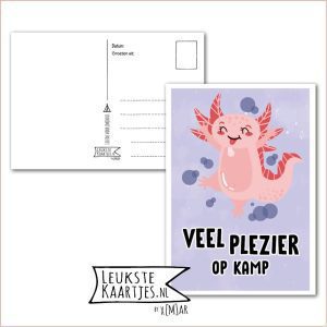 Kaart Op Kamp -> Thuisblijvers No: 59 /5 (Veel plezier op kamp - Dansende Roze Axolotl salamander)
