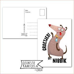 Kaart Op Kamp -> JoMeGiNi - Thuisblijvers No: 62 /5-7 (Groetjes! uit Nibbik - Crazy hond met tong uit bek)