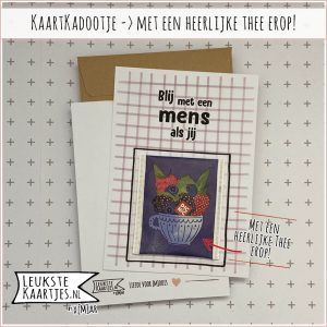 Kaartkadootje -> Theezakje - No:11 (Blij met een Mens als jij - Bloemen/kruiden/fruit thee - Paars ruitje)