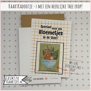 Kaartkadootje -> Theezakje - No:04 (Speciaal voor jou Bloemetjes in de thee - Bloemen/kruiden/fruit thee - Geel ruitje)