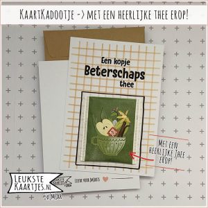 Kaartkadootje -> Theezakje - No:06 (Een kopje Beterschaps thee - Bloemen/kruiden/fruit thee - Geel ruitje)