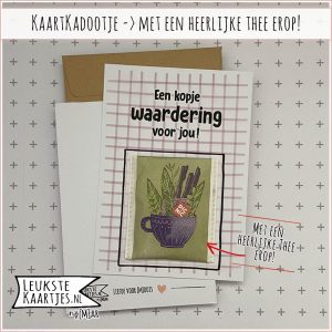 Kaartkadootje -> Theezakje - No:09 (Een kopje Waardering voor jou - Bloemen/kruiden/fruit thee - Paars ruitje)