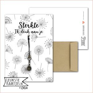 Kaartkadootje -> Hangertje Hartje - No:05 (Sterkte Ik denk aan je - Hartje in ovaal zilverkleurig - Blaasbloem/Paardebloemen)