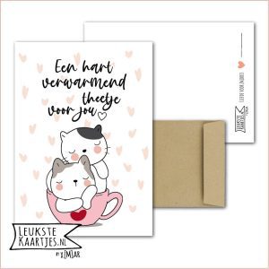 Kaart -> Warm Theetje - No:06 (Een hart verwarmend theetje voor jou - zonder theezakje - Theekopje met twee poesjes)