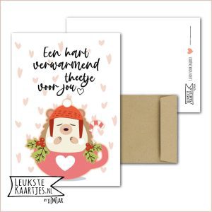 Kaart -> Warm Theetje - No:07 (Een hart verwarmend theetje voor jou - zonder theezakje - Theekopje met egeltje)