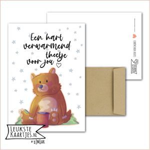 Kaart -> Warm Theetje - No:10 (Een hart verwarmend theetje voor jou - zonder theezakje - Beertje zittend met kop thee)