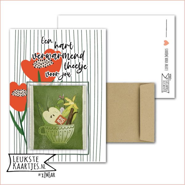 Kaartkadootje -> Theezakje - No:12 (Een hartverwarmend theetje voor jou - Bloemen/kruiden/fruit thee - Rode klaprozen)