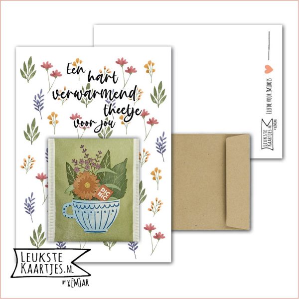 Kaartkadootje -> Theezakje - No:13 (Een hartverwarmend theetje voor jou - Bloemen/kruiden/fruit thee - Losse bloemen)