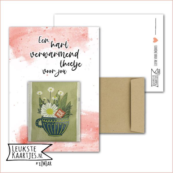 Kaartkadootje -> Theezakje - No:14 (Een hartverwarmend theetje voor jou - Bloemen/kruiden/fruit thee - Roze Watercolor)