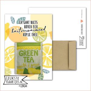 Kaartkadootje -> Theezakje - No:16 (Er gaat niets boven een hartverwarmend kopje thee - Bloemen/kruiden/fruit thee - Gele en oranje citroenen)