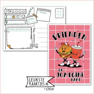 Kaart Op Kamp -> JoMeGiNi No: 121 /10-1 (Vrienden op JoMeGiNi Kamp - Hamburger en frisdrank arm in arm)