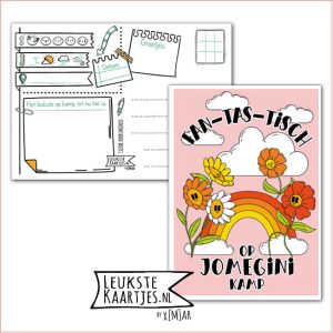 Kaart Op Kamp -> JoMeGiNi No: 127 /10-7 (FAN-TAS-TISCH op JoMeGiNi Kamp - Vrolijke bloemen met regenboog)