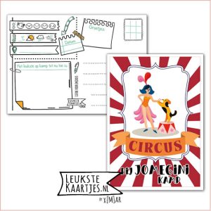 Kaart Op Kamp -> JoMeGiNi No: 141 /12-2 (CIRCUS bij JoMeGiNi kamp - Rood/wit Kader vrouw en hond)