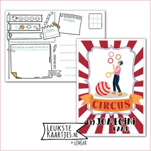 Kaart Op Kamp -> JoMeGiNi No: 142 /12-3 (CIRCUS bij JoMeGiNi kamp - Rood/wit Kader man met ringen)