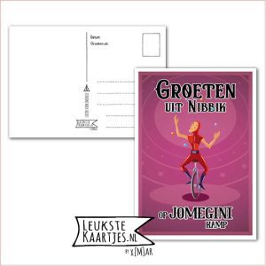 Kaart Op Kamp -> JoMeGiNi - Thuisblijvers No: 77 /6-10 (Groeten uit Nibbik op JoMeGiNi kamp - Jonglerende Nar/Joker)