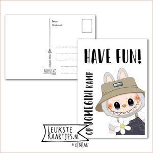 Kaart Op Kamp -> JoMeGiNi - Thuisblijvers No: 73 /6-6 (Have fun! op JoMeGiNi kamp - Monster-Labubu-stijl met pet)