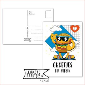 Kaart Op Kamp -> JoMeGiNi - Thuisblijvers No: 74 /6-7 (Groetjes uit Nibbik - Hamburger met zonnebril)