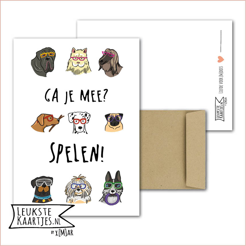 Kaart Dieren -> Klein Vriendje - Nr 20 (Ga je mee? Spelen! - Honden met stoere brillen)