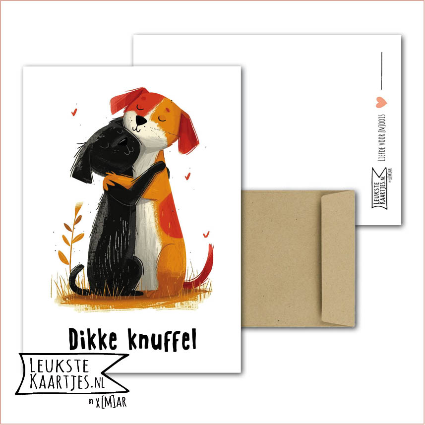 Kaart Dieren -> Klein Vriendje - Nr 22 (Dikke knuffel - twee schattige honden zwart en bruin)