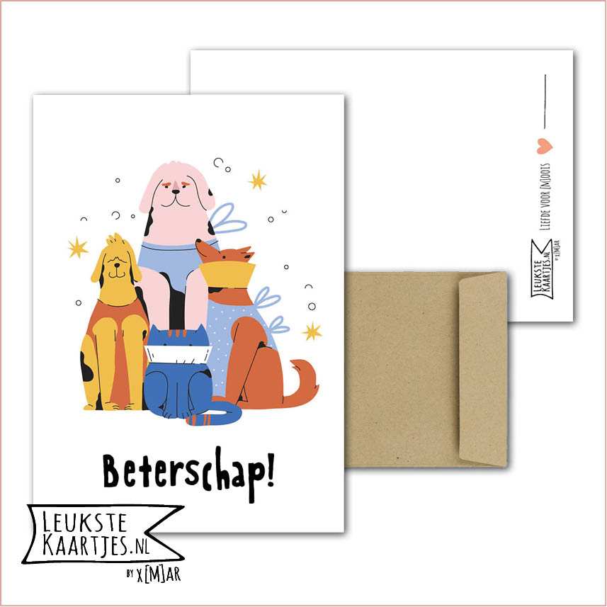 Kaart Dieren -> Klein Vriendje - Nr 23 (Beterschap - Honden bij elkaar met kraag)