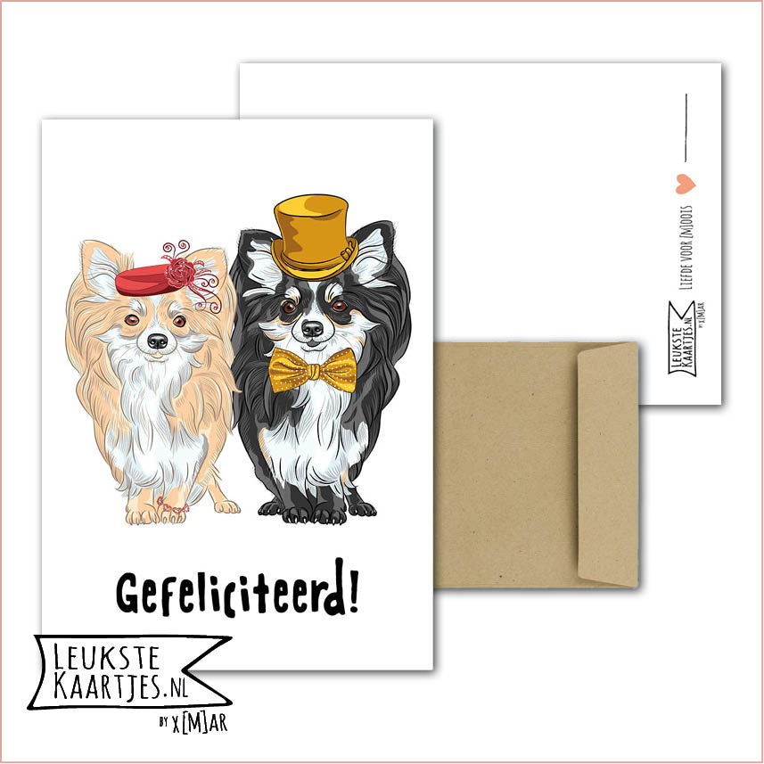 Kaart Dieren -> Klein Vriendje - Nr 24 (Gefeliciteerd! - Bruidspaar hondjes / Chihuahua Curtains)