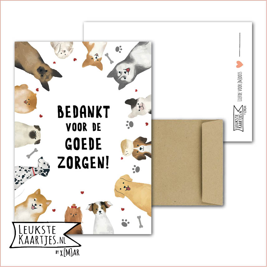 Kaart Dieren -> Klein Vriendje - Nr 27 (Bedankt voor de goede zorgen! - Verschillende hondenrassen in cirkel)