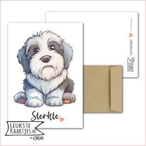 Kaart Dieren -> Klein Vriendje - Nr 14 (Sterkte met hartje - Hondje/ Bobtail pluizig verdrietig/sip grijs wit)